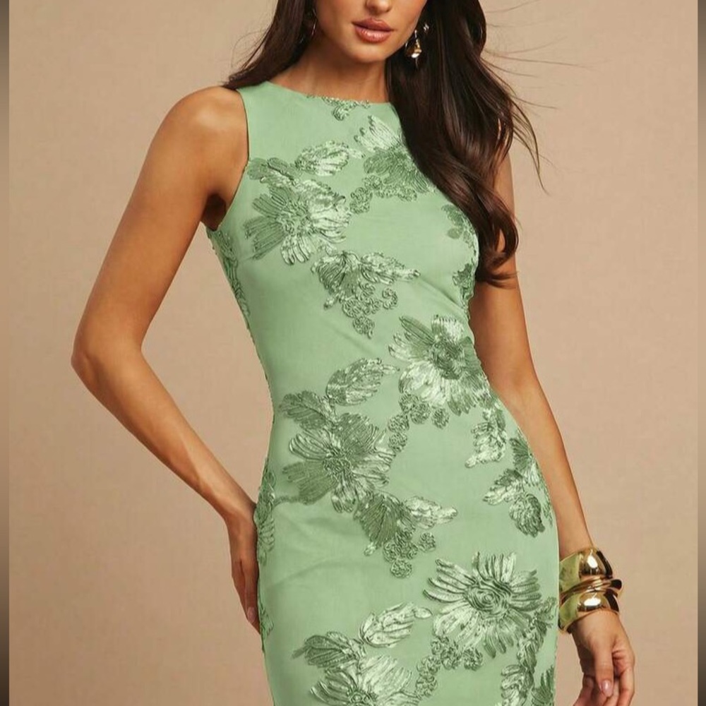 Mint  Green Floral Sheath Dress - Picture 5 of 8